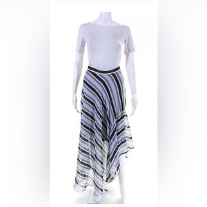 Rachel Roy Skirt Womens Sz Medium Blue Striped Chiffon Asymmetrical Ruffle Maxi